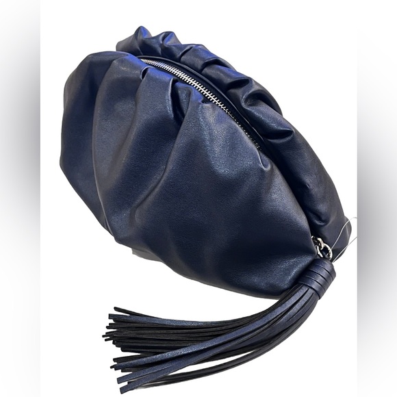 REBECCA MINCOFF Metallic Ruched Vegan Leather Zippered Clutch Bag NWT HU20EGNC07 - Picture 3 of 15